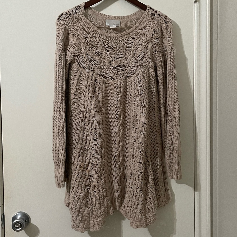 Vintage Spiegel Boho Open Knit Crochet Cotton Tunic Sweater XL